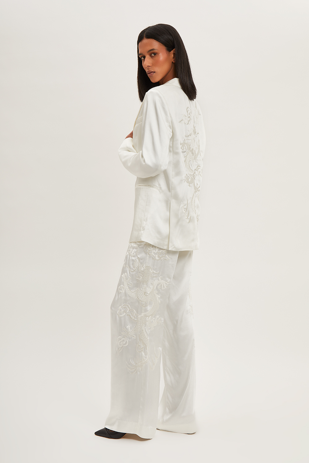 P.A.R.O.S.H. dragon-embroidered twill coat - White